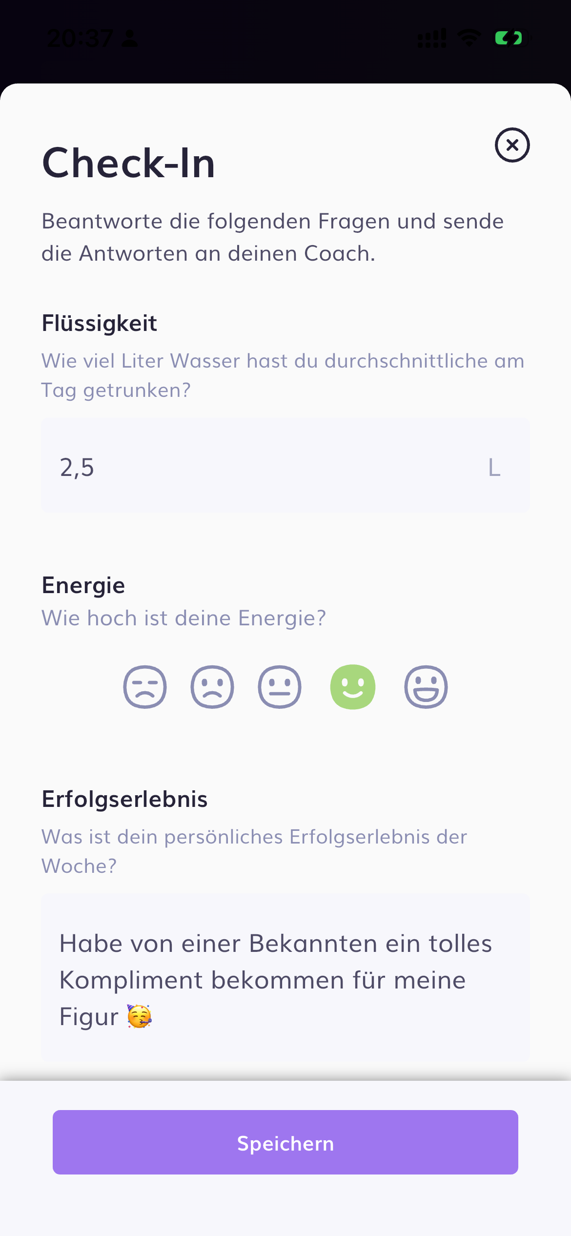 Wöchentlicher Check-in in der Joiii App: Flüssigkeit, Energie und Erfolgserlebnis