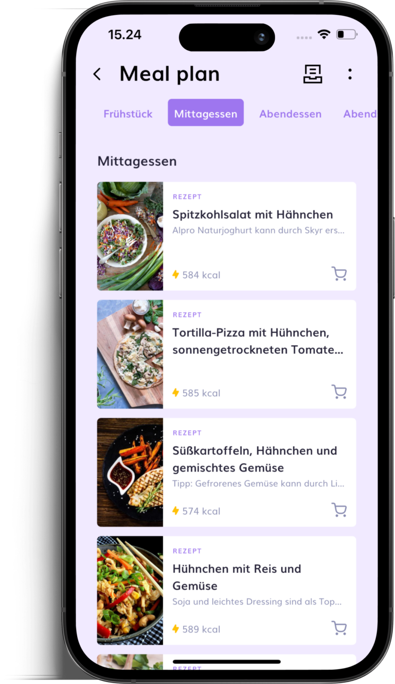 Ernährungsplan in der Joiii App mit Rezepten und Kalorienangaben
