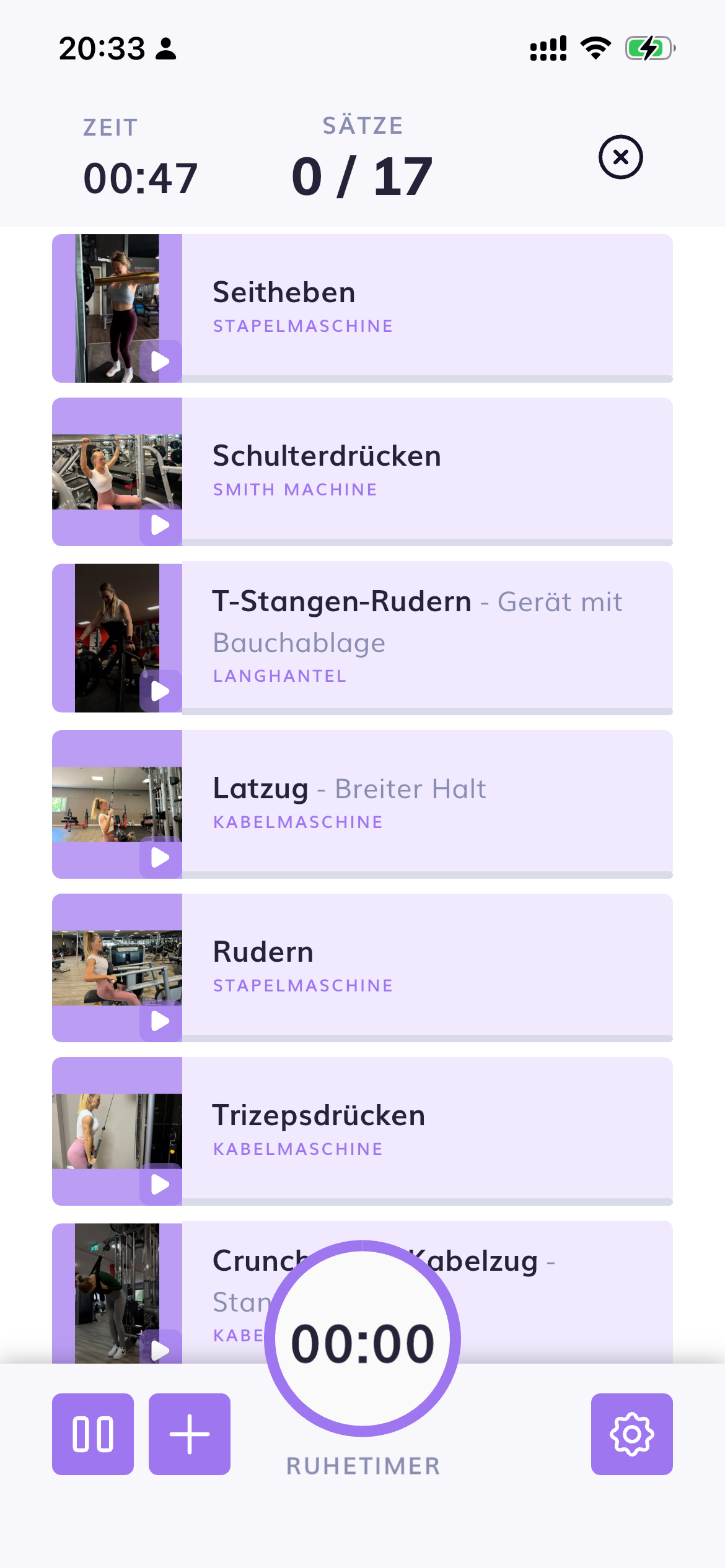 Trainingsplan in der Joiii App mit Video zu jeder Übung