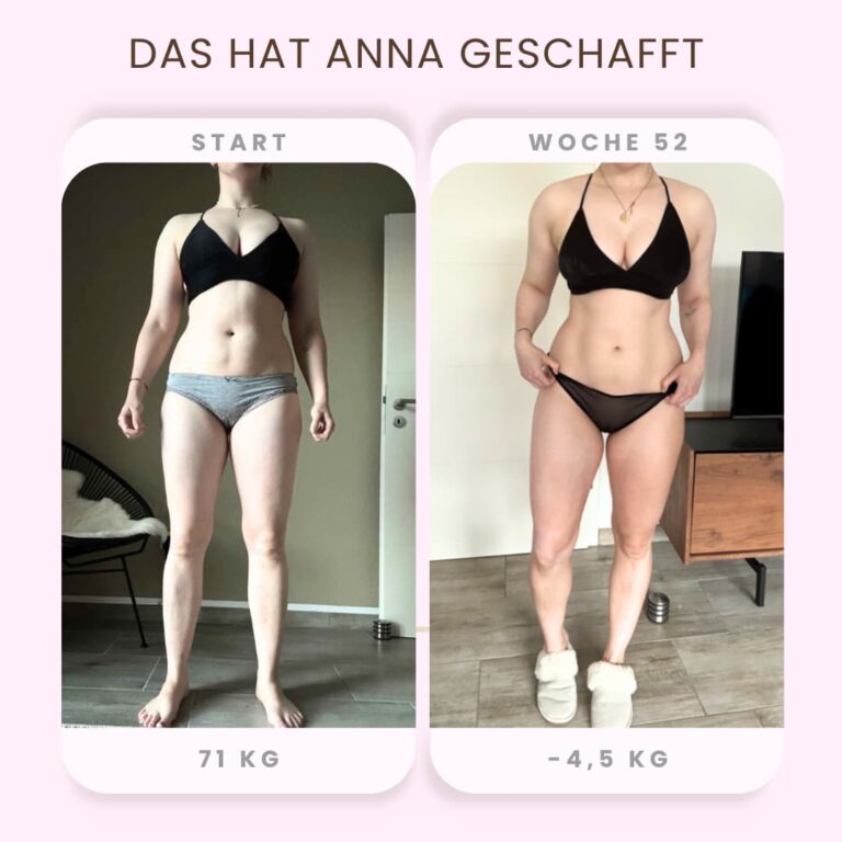Transformation von Anna: von 71 kg auf minus 4,5 kg in 52 Wochen