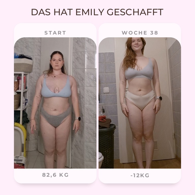 Transformation von Emily: von 82,6 kg auf minus 12 kg in 38 Wochen