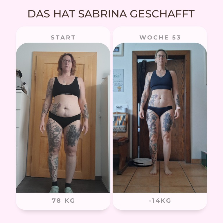 Transformation von Sabrina: von 78 kg auf minus 14 kg in 53 Wochen
